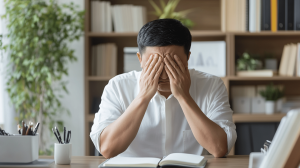 Business owner holding his head in frustration. Avoid costly mistakes when selling your business.