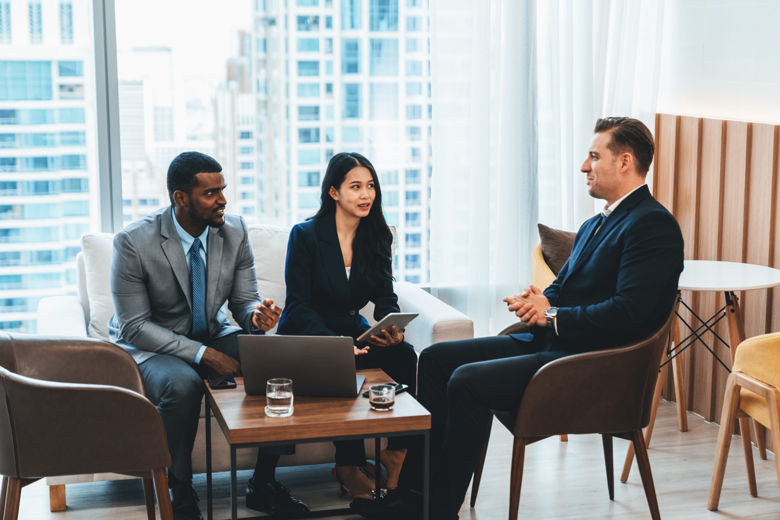 male Business broker advising business owners