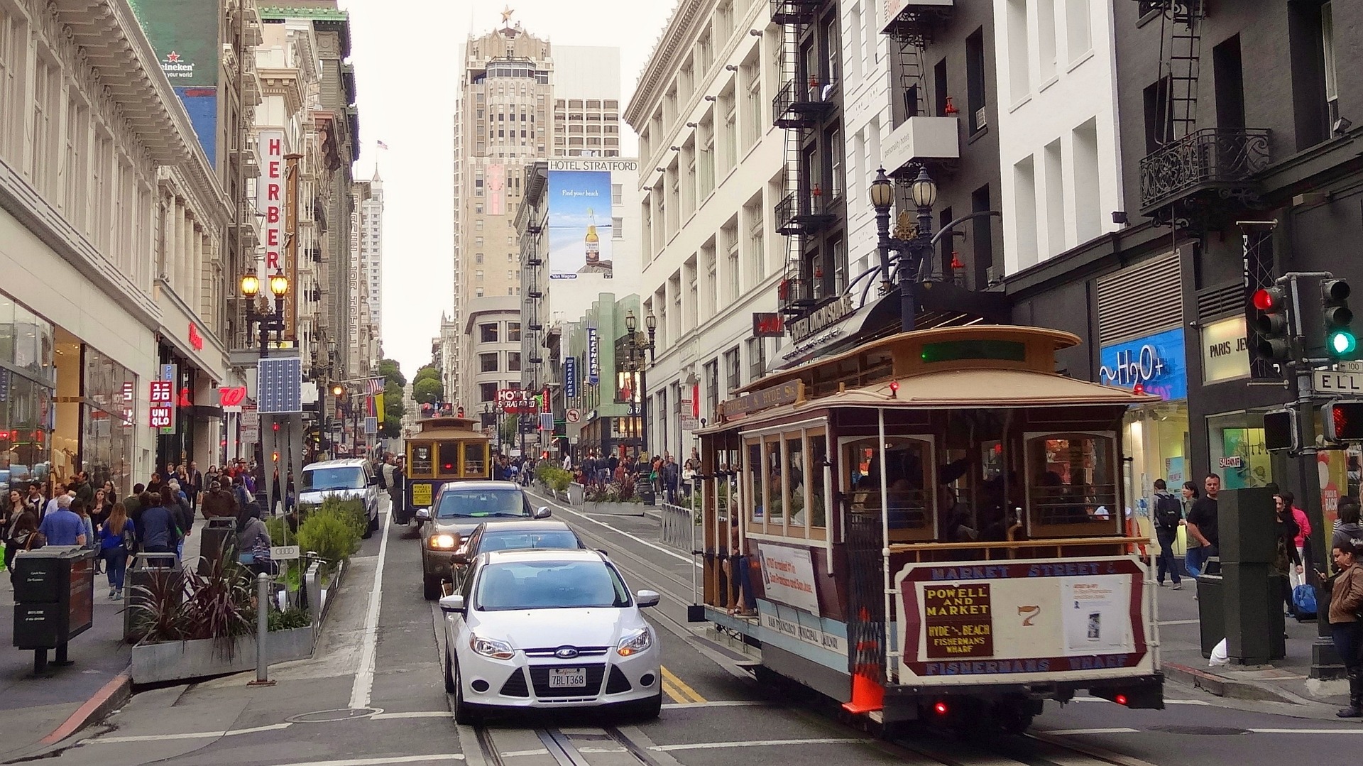 Image of city street in San Francisco with cable car