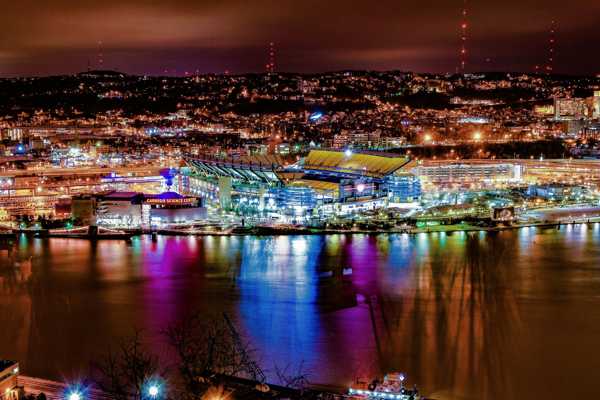 Ariel View of Pittsburgh Pennsylvania at night